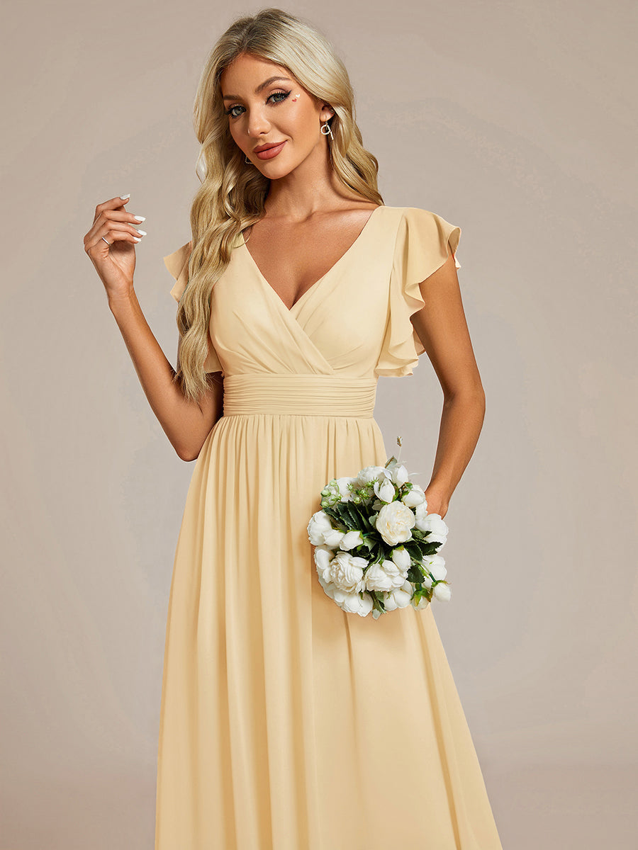 LILYANA|Ruffles Sleeve Back Cutout A-Line Maxi Chiffon Bridesmaid Dress