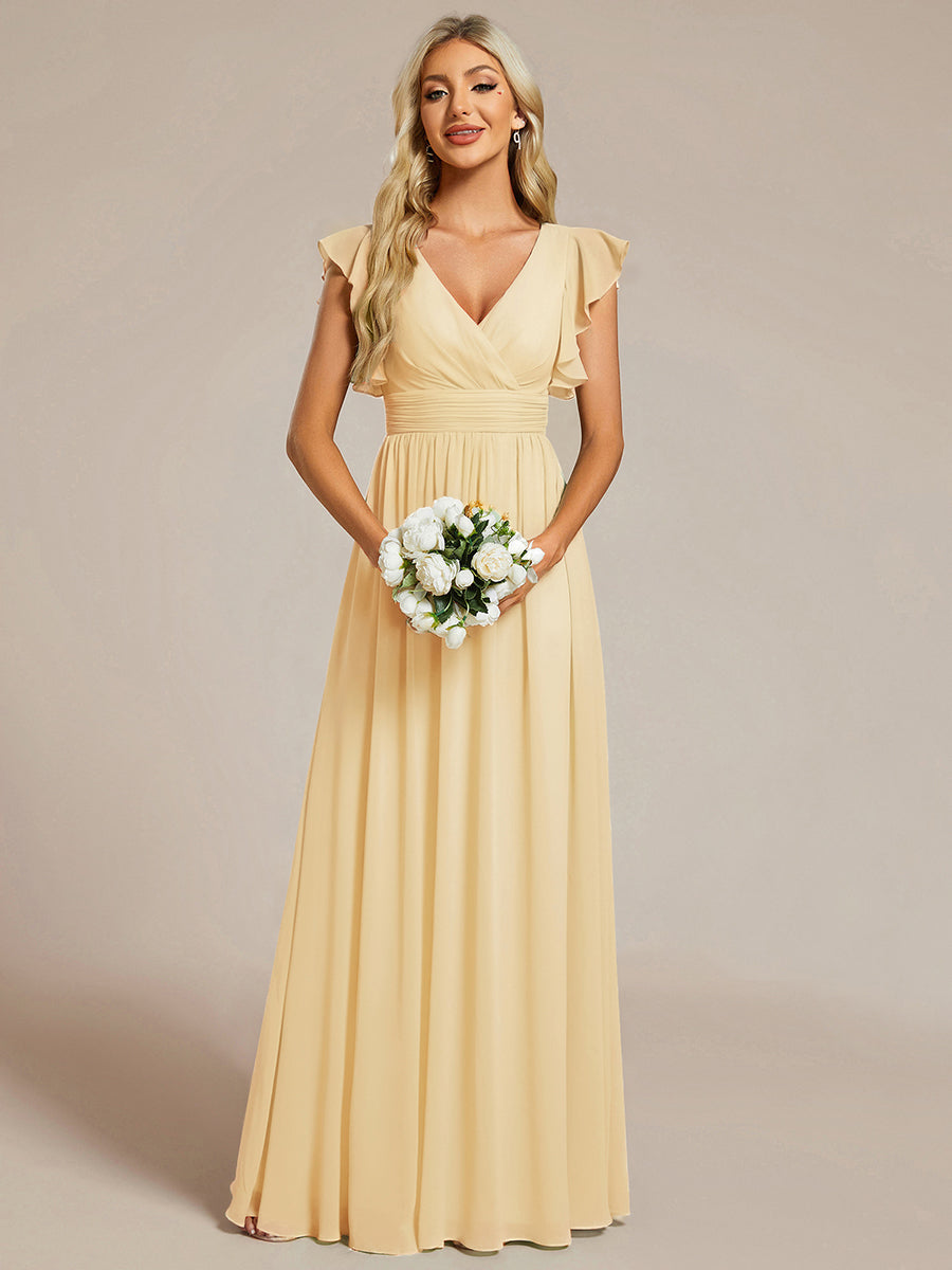 LILYANA|Ruffles Sleeve Back Cutout A-Line Maxi Chiffon Bridesmaid Dress