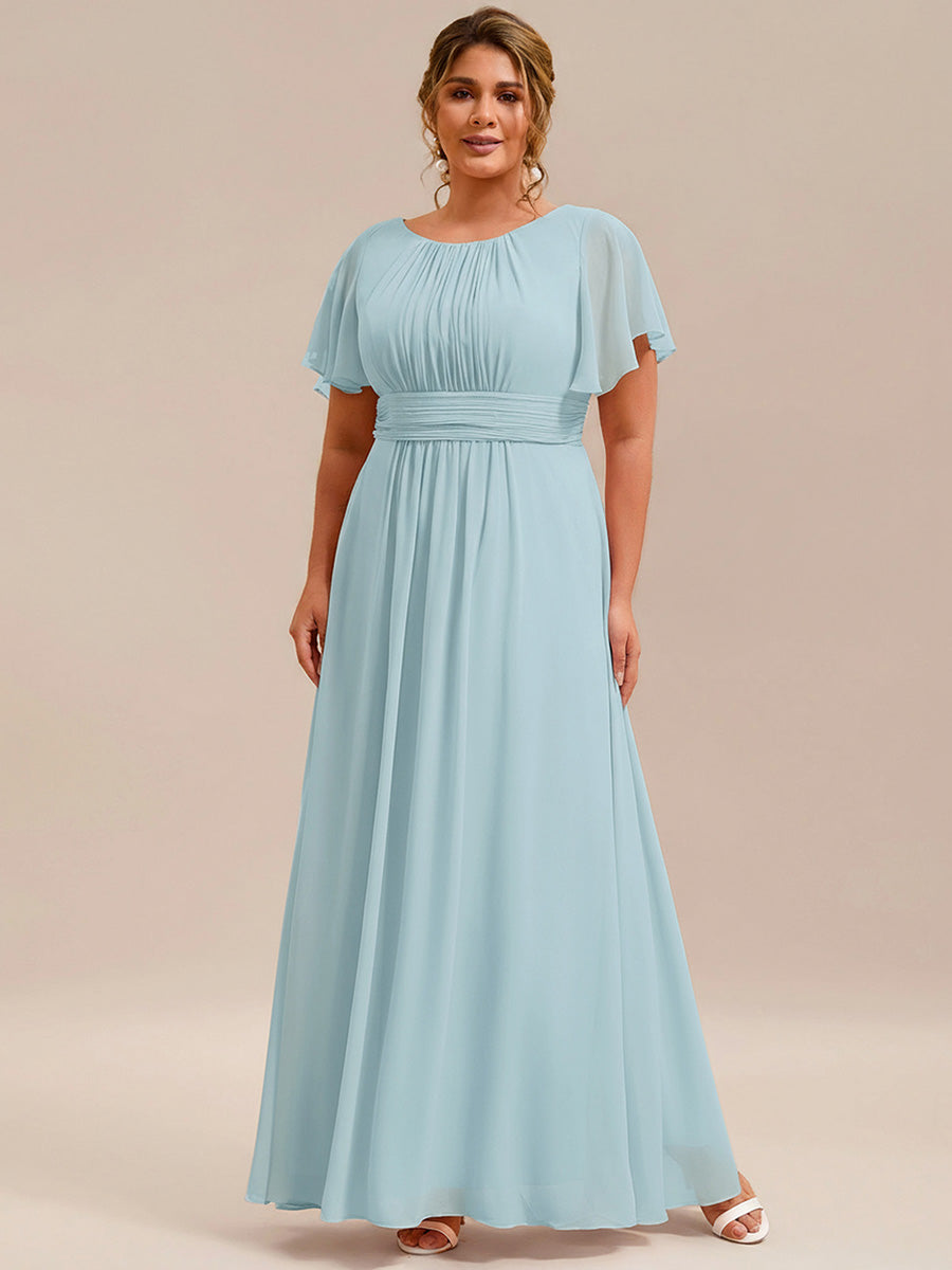 Ruched Chiffon Ruffle Sleeve Bridesmaid Dress
