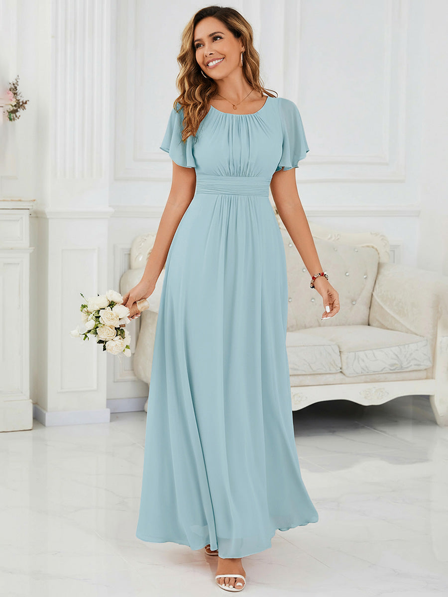 Ruched Chiffon Ruffle Sleeve Bridesmaid Dress