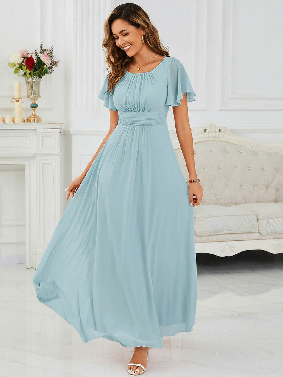 Ruched Chiffon Ruffle Sleeve Bridesmaid Dress