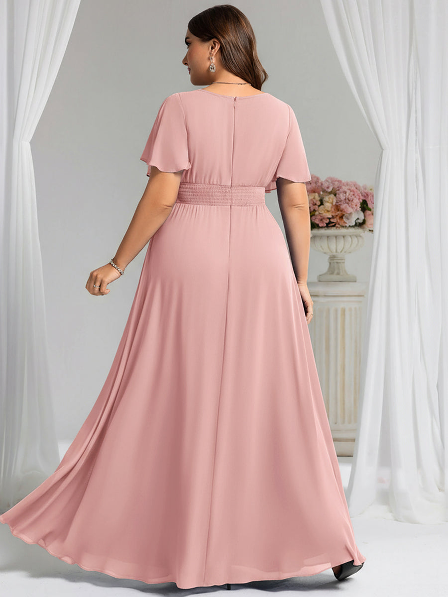 Ruched Chiffon Ruffle Sleeve Bridesmaid Dress