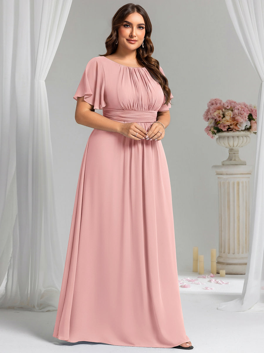 pretty KIMORA|Plus Size Simple Chiffon Pleated A-Line Bridesmaid Dress