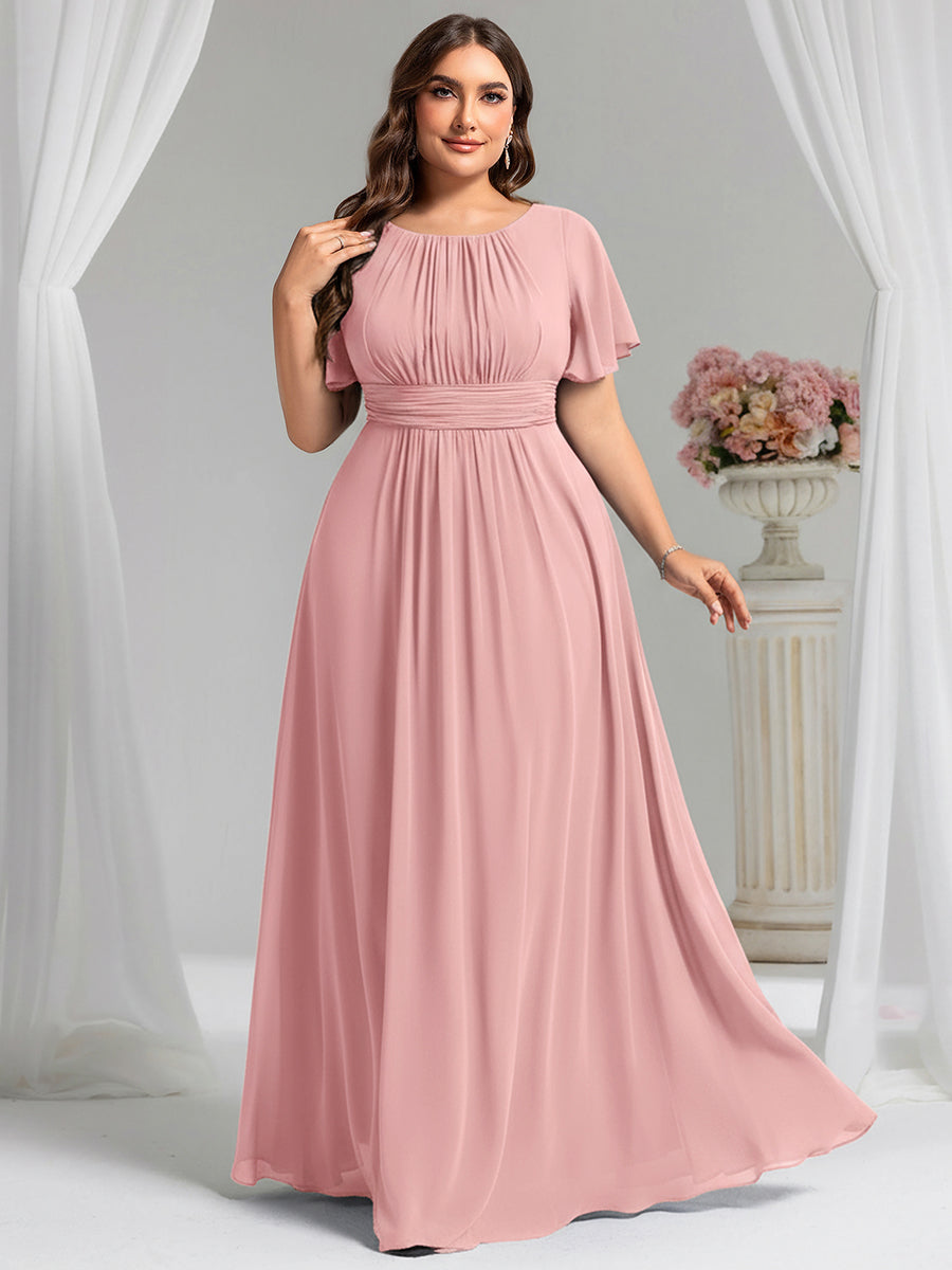 Ruched Chiffon Ruffle Sleeve Bridesmaid Dress