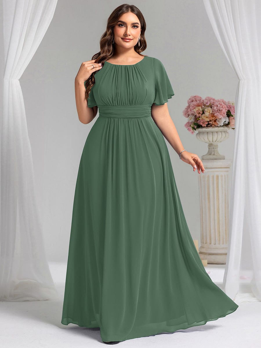 pretty KIMORA|Plus Size Simple Chiffon Pleated A-Line Bridesmaid Dress