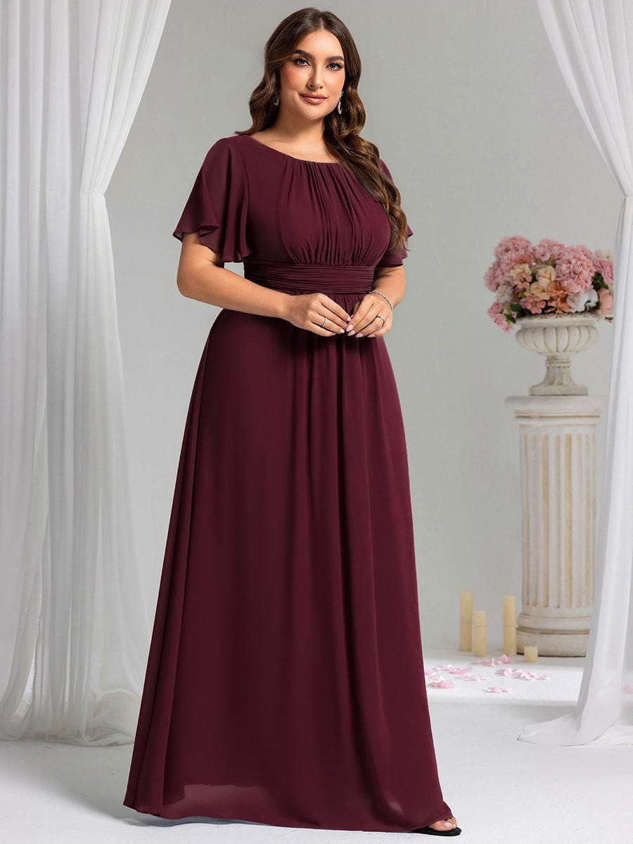 pretty KIMORA|Plus Size Simple Chiffon Pleated A-Line Bridesmaid Dress