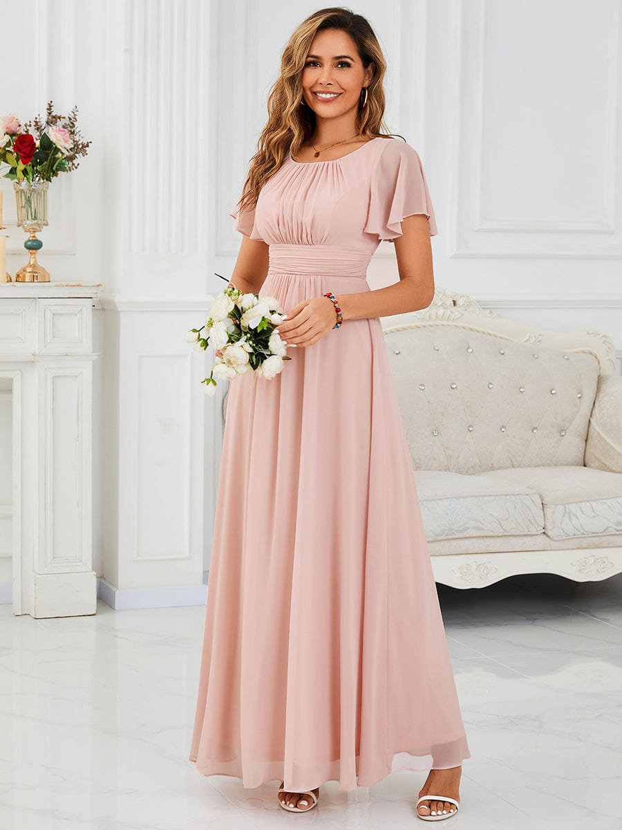 KIMORA|Simple Chiffon Pleated A-Line Bridesmaid Dress