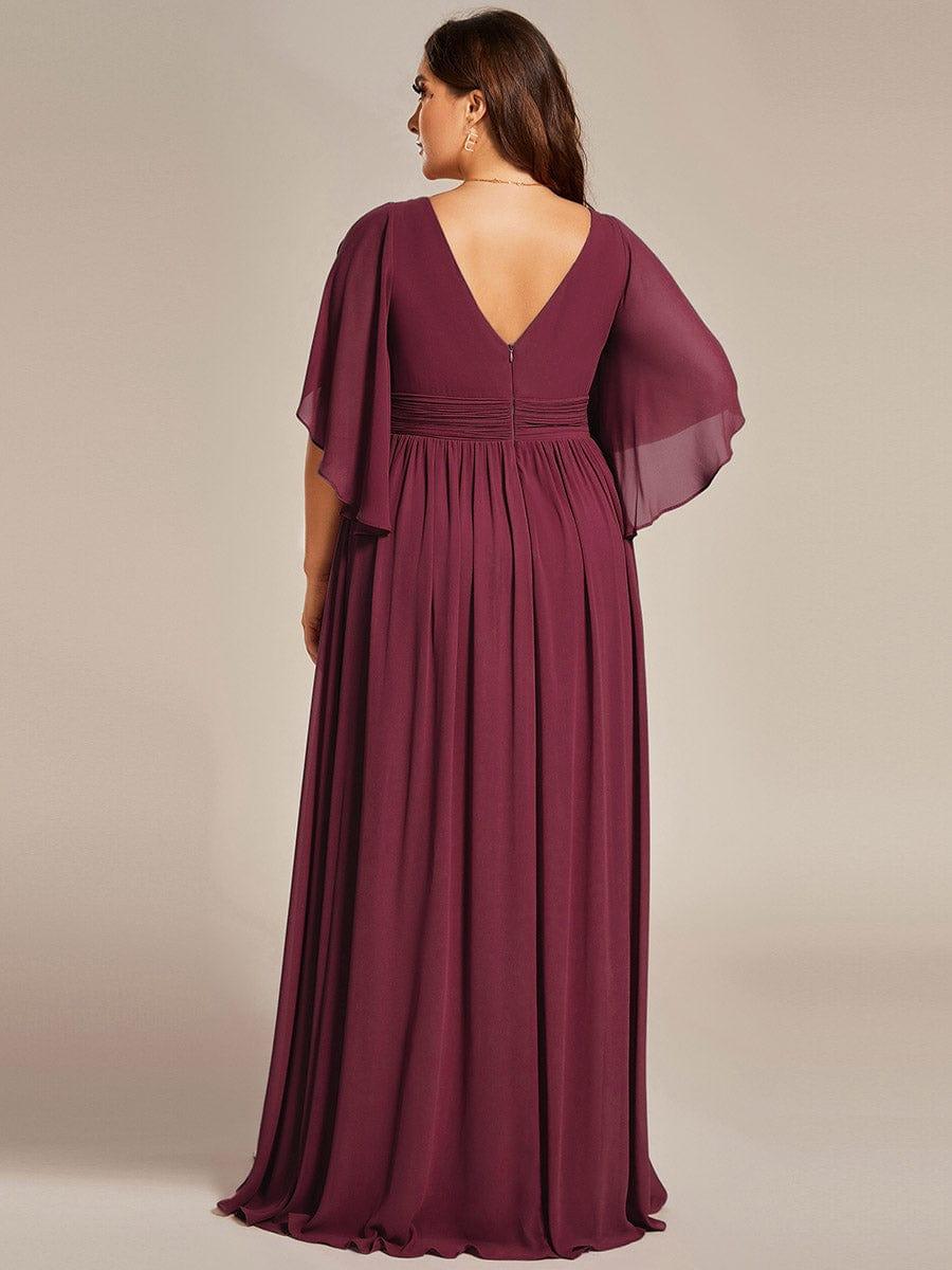 pretty ELYAN|Plus Size Half Sleeve Pleated A-Line V-Neck Chiffon Bridesmaid Dress