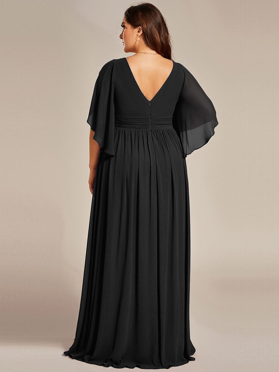 pretty ELYAN|Plus Size Half Sleeve Pleated A-Line V-Neck Chiffon Bridesmaid Dress