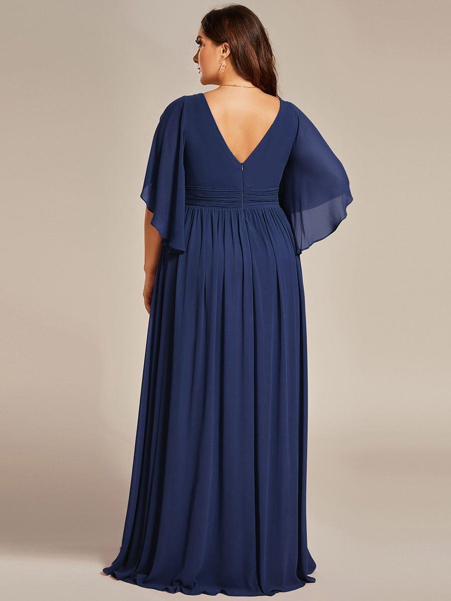 pretty ELYAN|Plus Size Half Sleeve Pleated A-Line V-Neck Chiffon Bridesmaid Dress