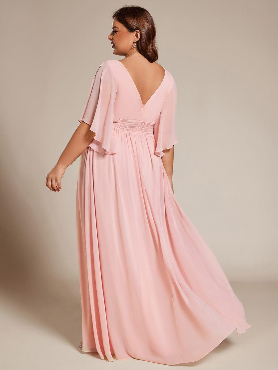 pretty ELYAN|Plus Size Half Sleeve Pleated A-Line V-Neck Chiffon Bridesmaid Dress