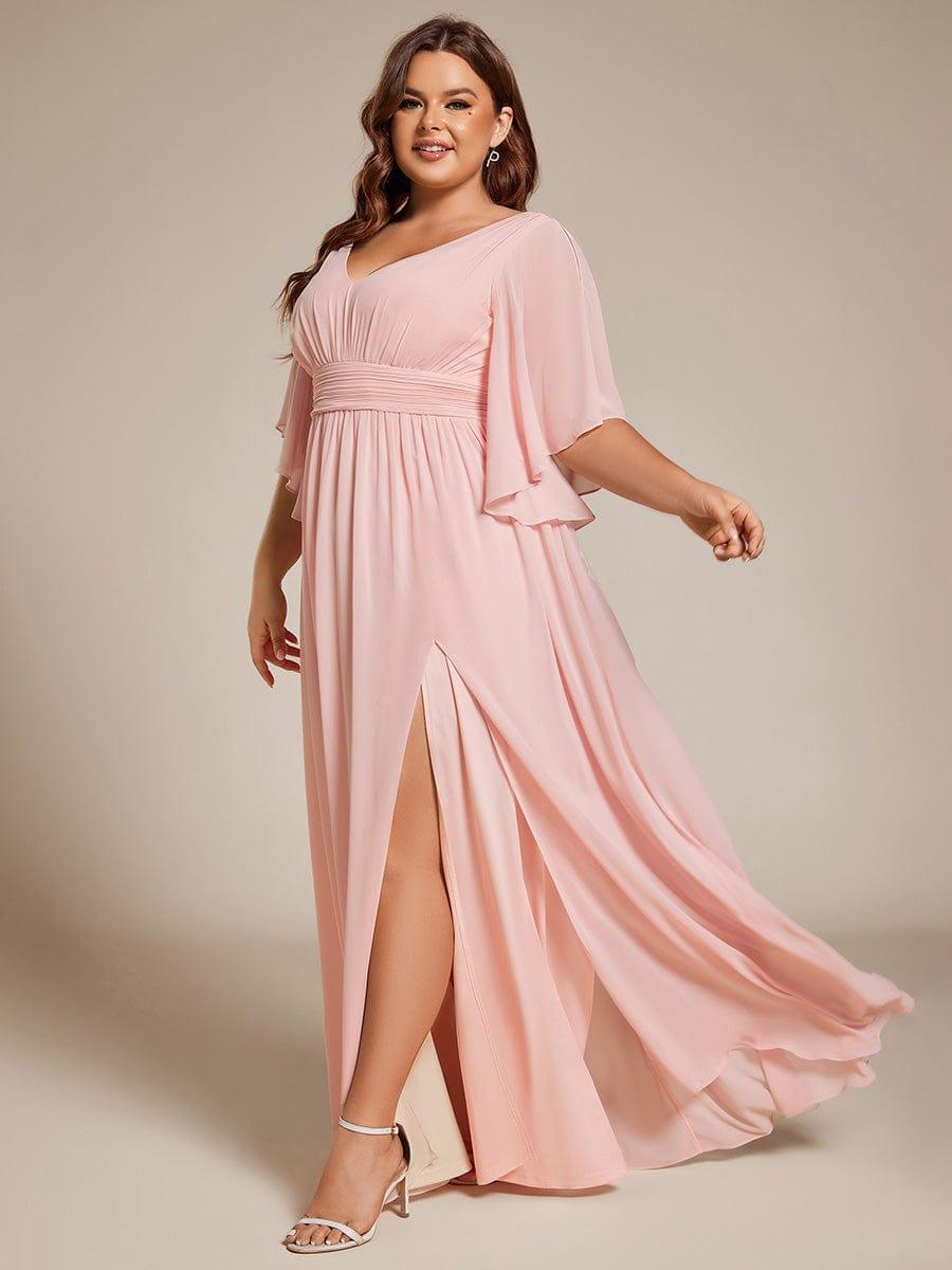 pretty ELYAN|Plus Size Half Sleeve Pleated A-Line V-Neck Chiffon Bridesmaid Dress
