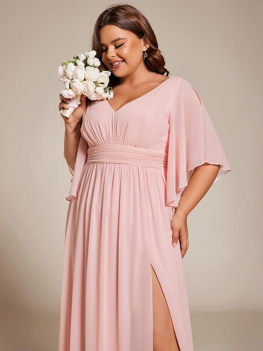 pretty ELYAN|Plus Size Half Sleeve Pleated A-Line V-Neck Chiffon Bridesmaid Dress