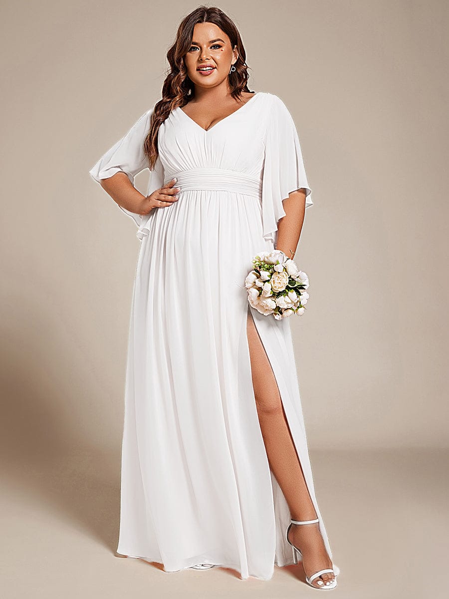 pretty ELYAN|Plus Size Half Sleeve Pleated A-Line V-Neck Chiffon Bridesmaid Dress
