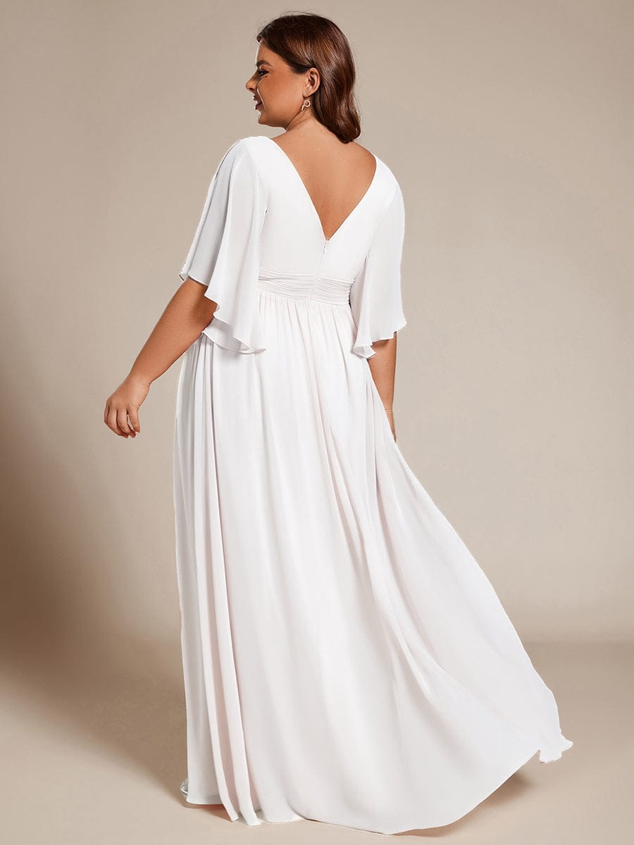 pretty ELYAN|Plus Size Half Sleeve Pleated A-Line V-Neck Chiffon Bridesmaid Dress