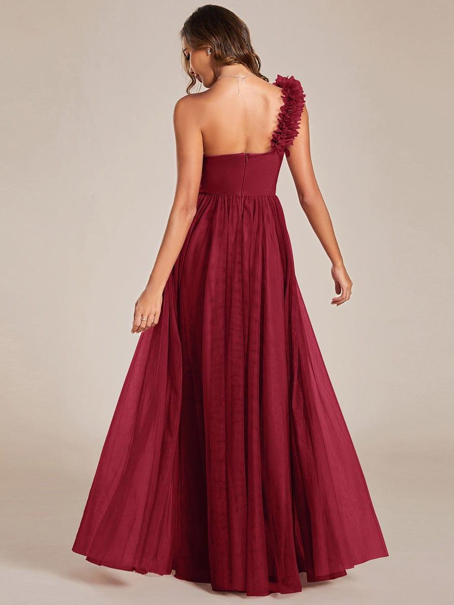 CLOE|Sweetheart Neckline One Shoulder with Floral Tulle High Slit Bridesmaid Dress