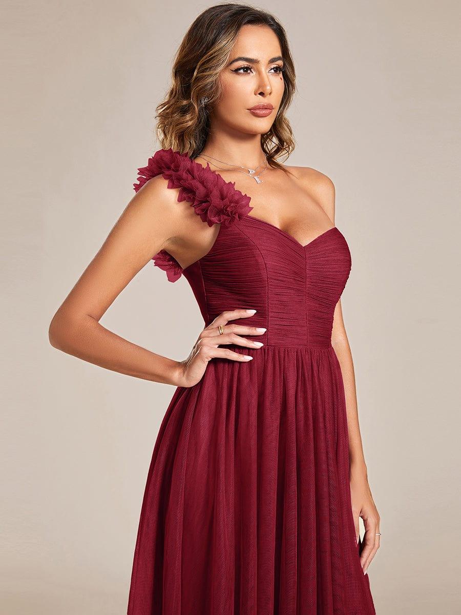 CLOE|Sweetheart Neckline One Shoulder with Floral Tulle High Slit Bridesmaid Dress