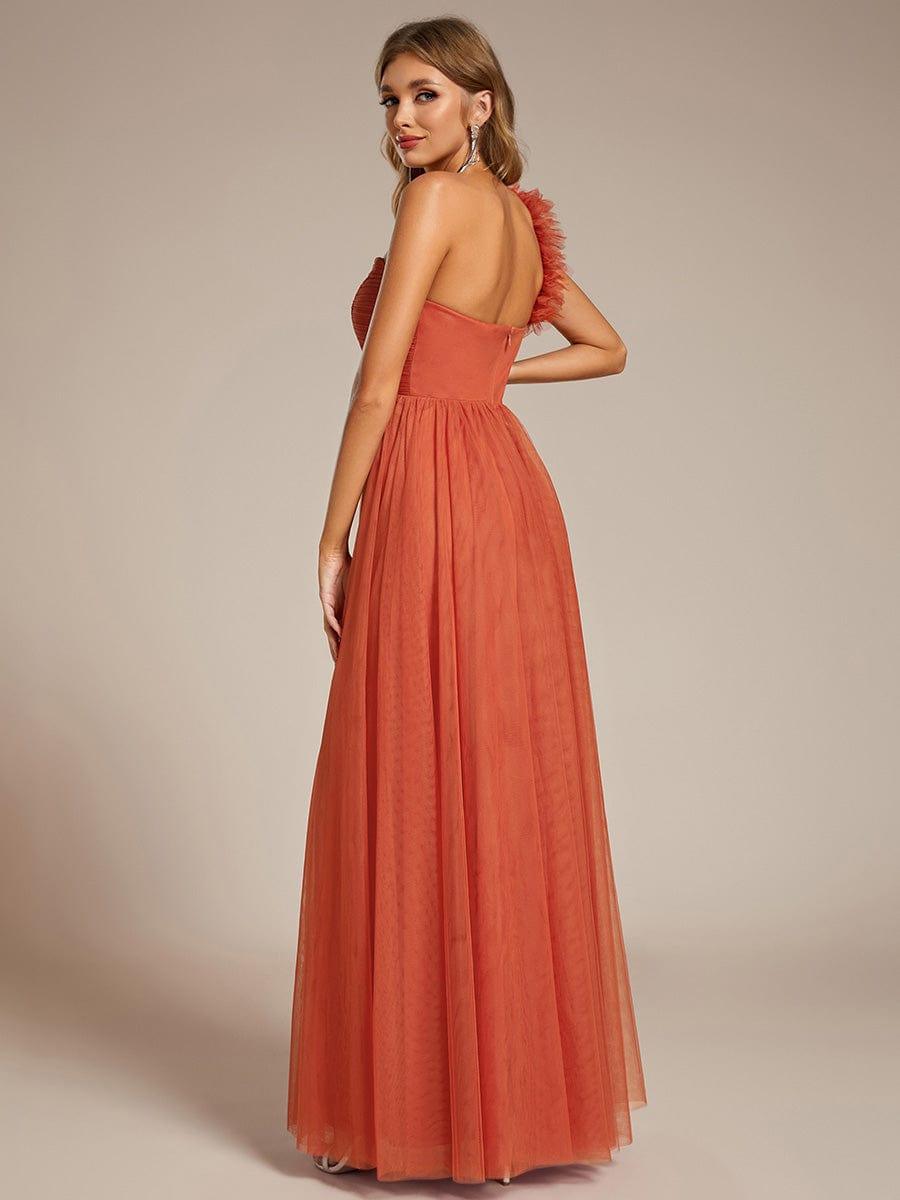 CLOE|Sweetheart Neckline One Shoulder with Floral Tulle High Slit Bridesmaid Dress