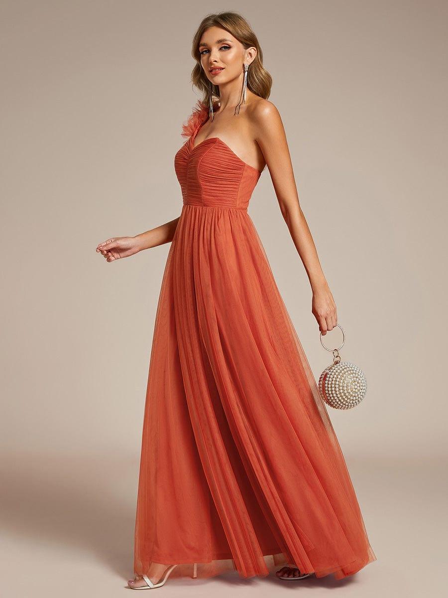 CLOE|Sweetheart Neckline One Shoulder with Floral Tulle High Slit Bridesmaid Dress