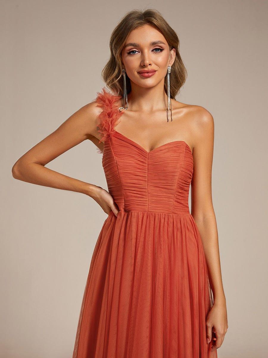 CLOE|Sweetheart Neckline One Shoulder with Floral Tulle High Slit Bridesmaid Dress