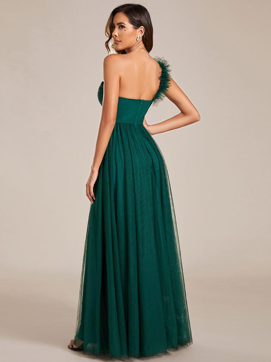 CLOE|Sweetheart Neckline One Shoulder with Floral Tulle High Slit Bridesmaid Dress
