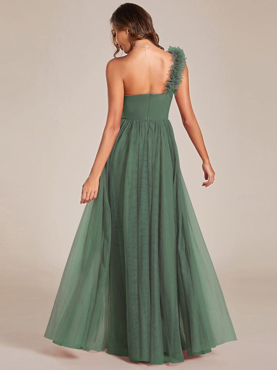 CLOE|Sweetheart Neckline One Shoulder with Floral Tulle High Slit Bridesmaid Dress