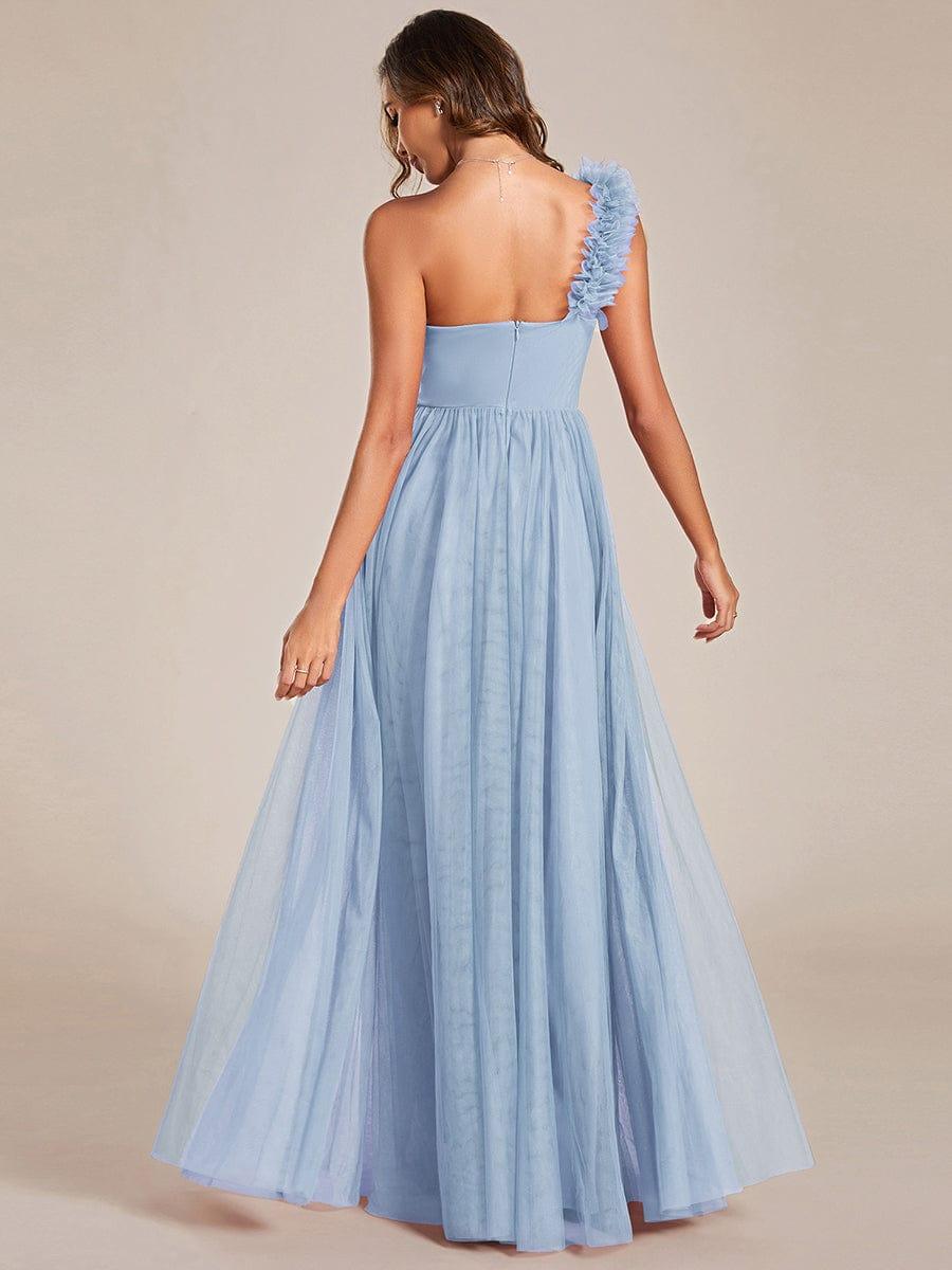 CLOE|Sweetheart Neckline One Shoulder with Floral Tulle High Slit Bridesmaid Dress