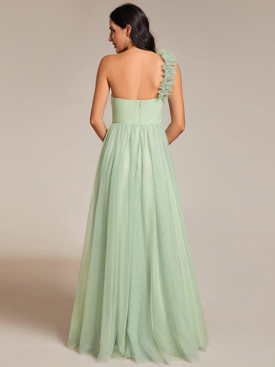 CLOE|Sweetheart Neckline One Shoulder with Floral Tulle High Slit Bridesmaid Dress