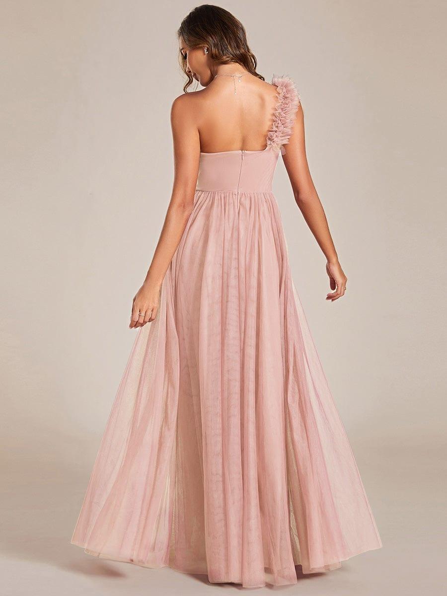 CLOE|Sweetheart Neckline One Shoulder with Floral Tulle High Slit Bridesmaid Dress