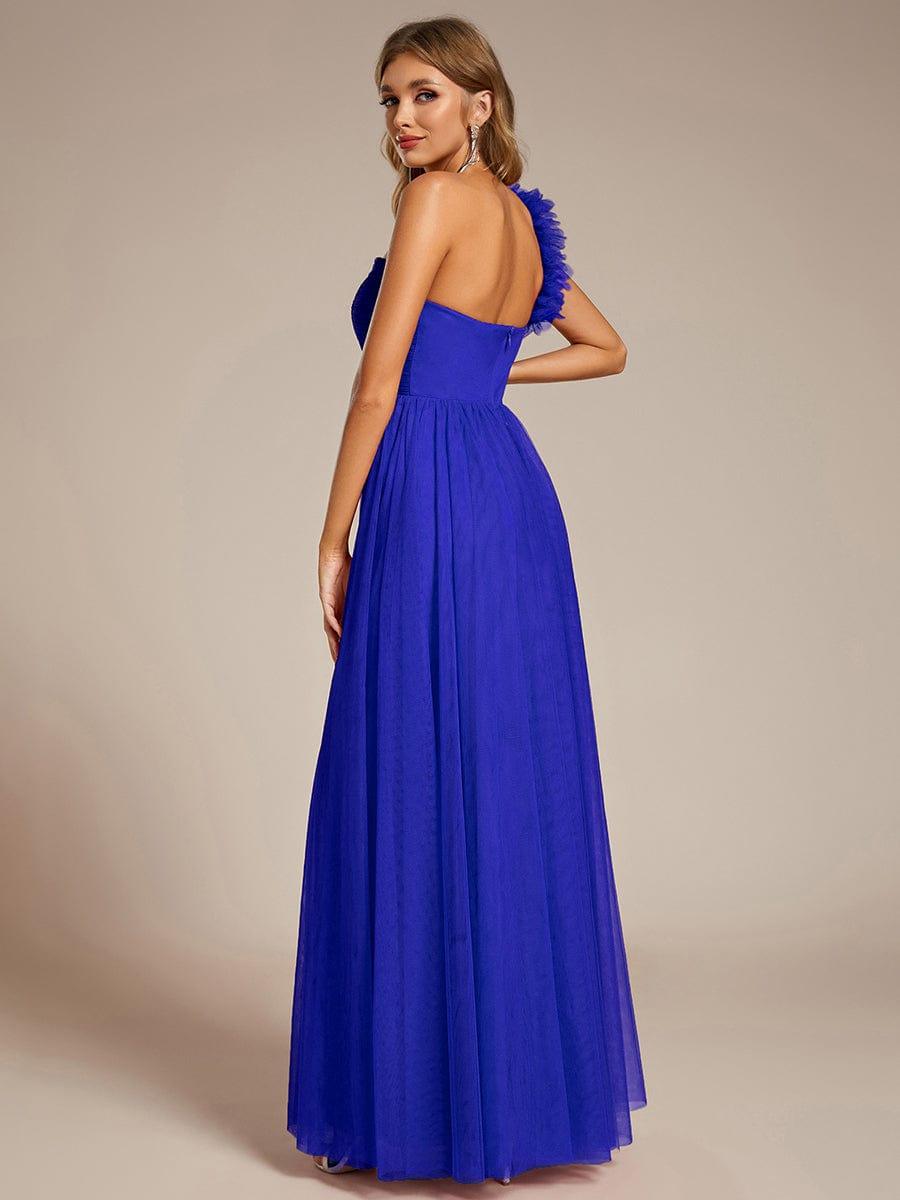 CLOE|Sweetheart Neckline One Shoulder with Floral Tulle High Slit Bridesmaid Dress