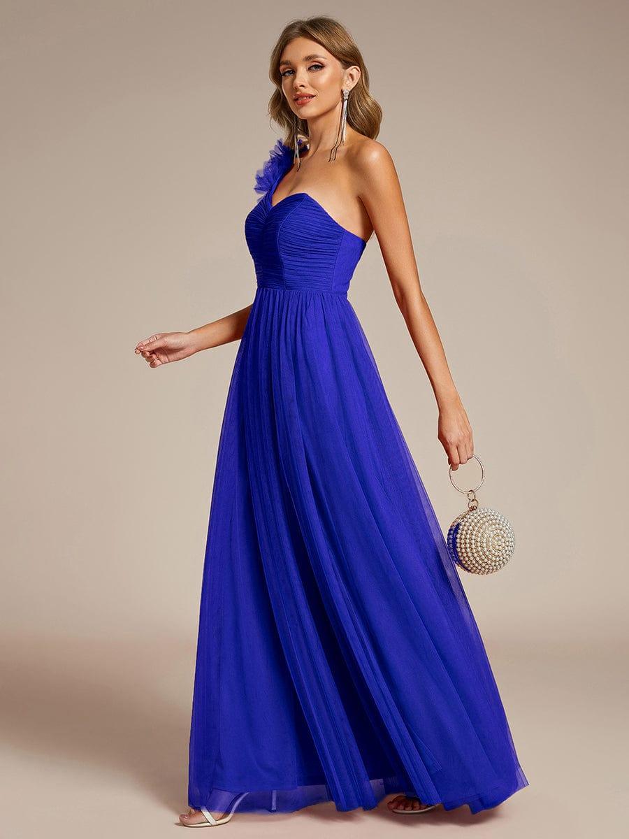 CLOE|Sweetheart Neckline One Shoulder with Floral Tulle High Slit Bridesmaid Dress