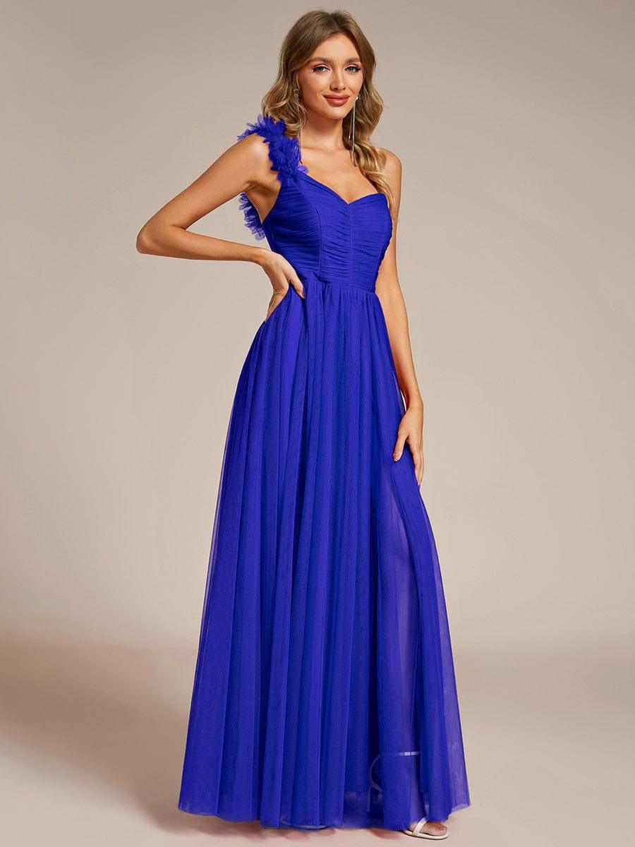 CLOE|Sweetheart Neckline One Shoulder with Floral Tulle High Slit Bridesmaid Dress