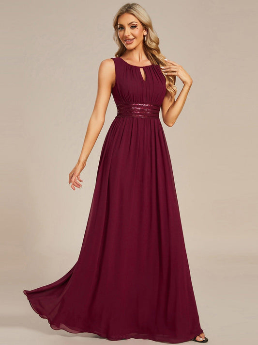 KALIA|Simple Sleeveless A-line Chiffon Bridesmaid Dress with Hollow Out Detail