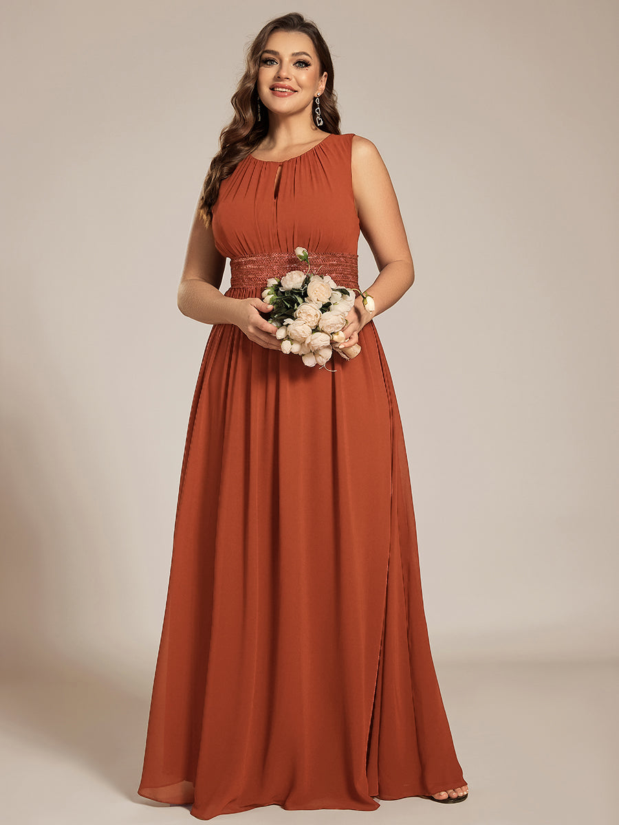 pretty KALIA|Plus Size Hollow Out Sleeveless Empire Waist Chiffon Bridesmaid Dress