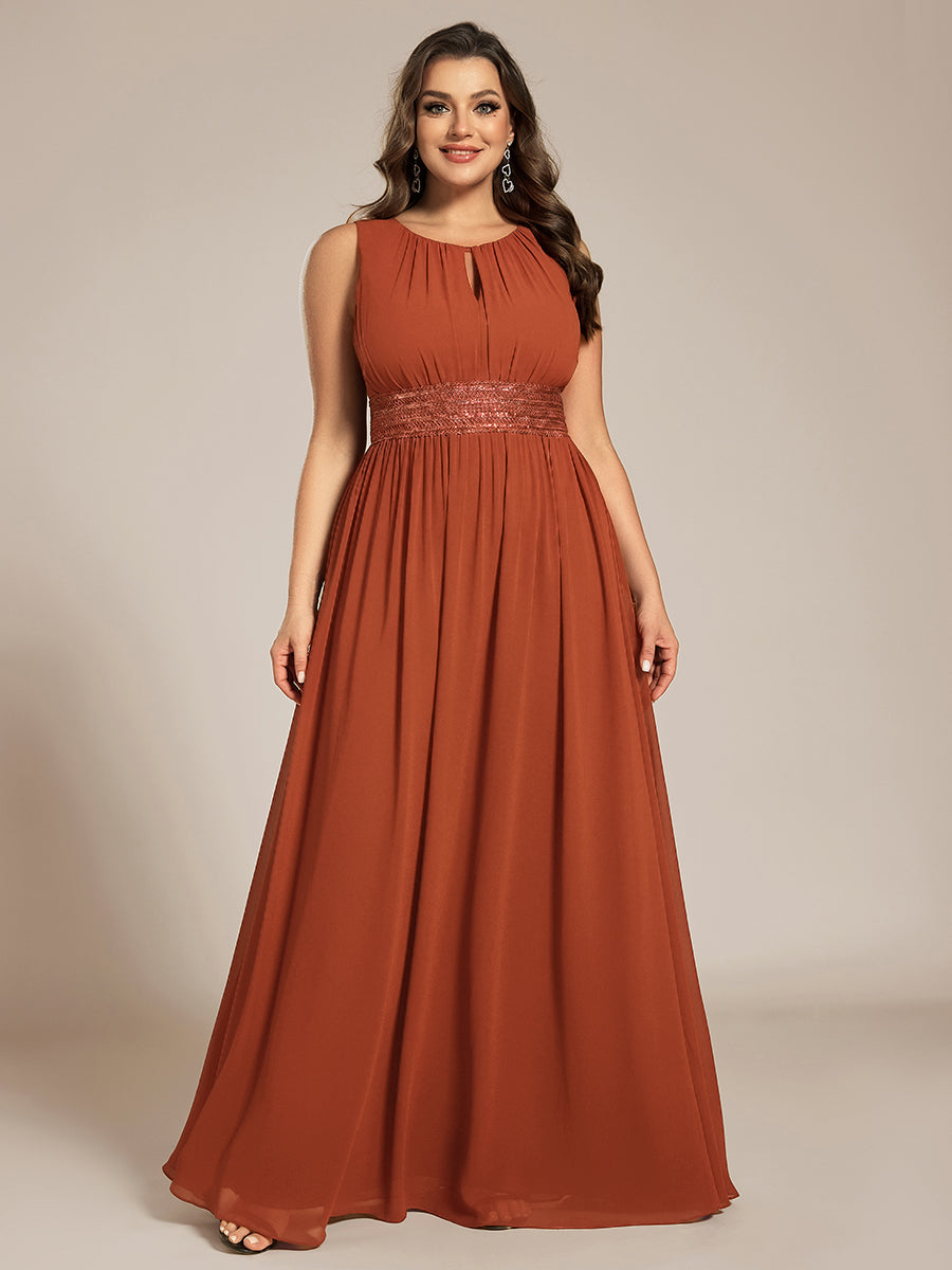 pretty KALIA|Plus Size Hollow Out Sleeveless Empire Waist Chiffon Bridesmaid Dress