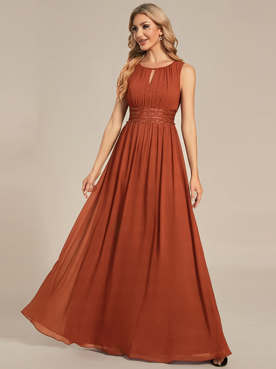 KALIA|Simple Sleeveless A-line Chiffon Bridesmaid Dress with Hollow Out Detail