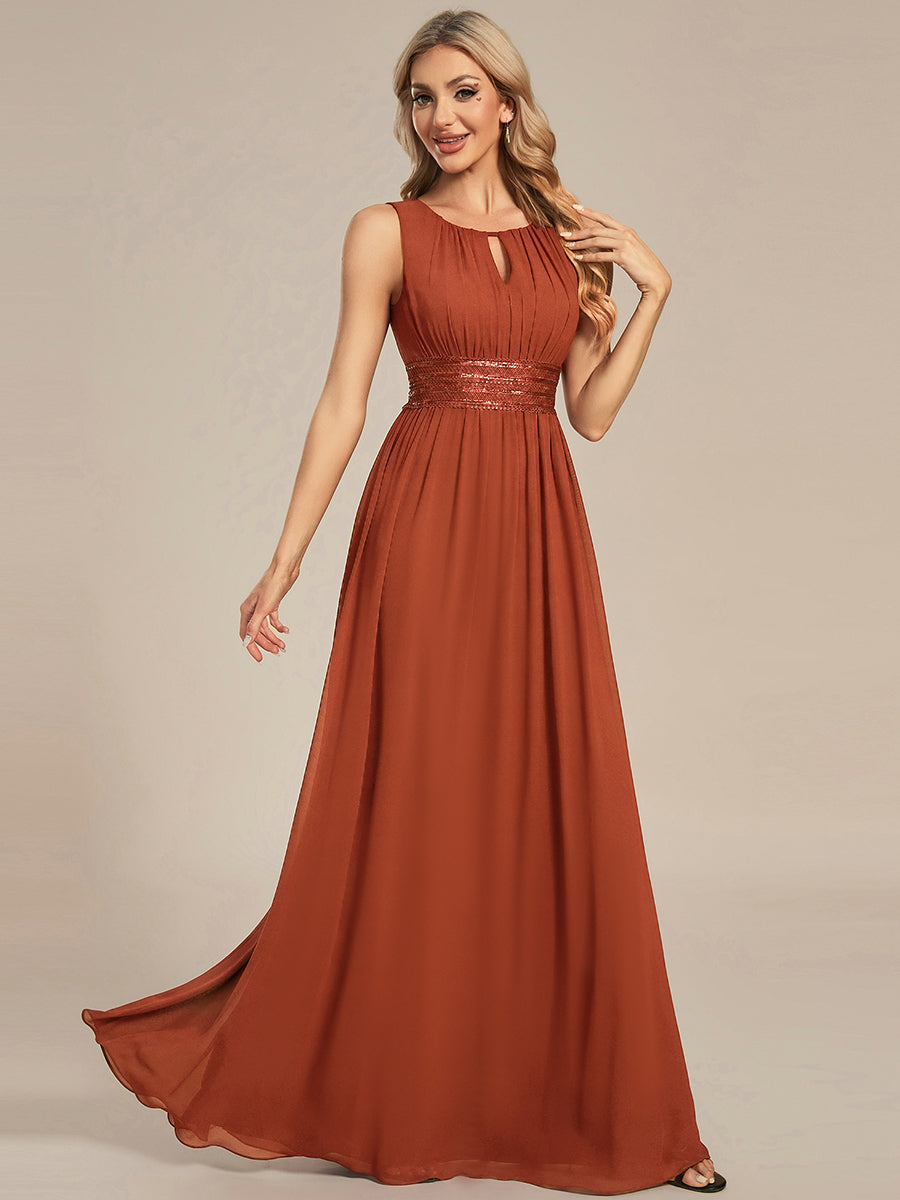 KALIA|Simple Sleeveless A-line Chiffon Bridesmaid Dress with Hollow Out Detail