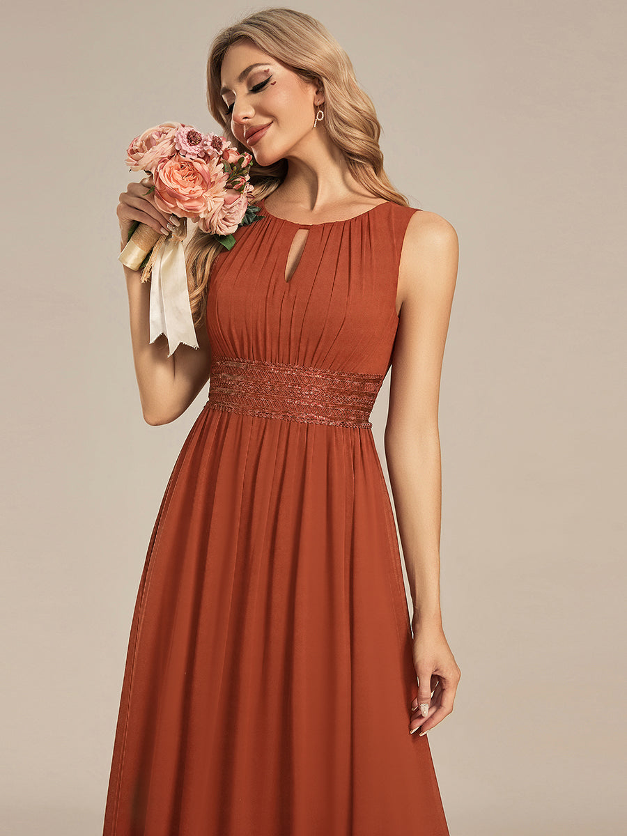 KALIA|Simple Sleeveless A-line Chiffon Bridesmaid Dress with Hollow Out Detail