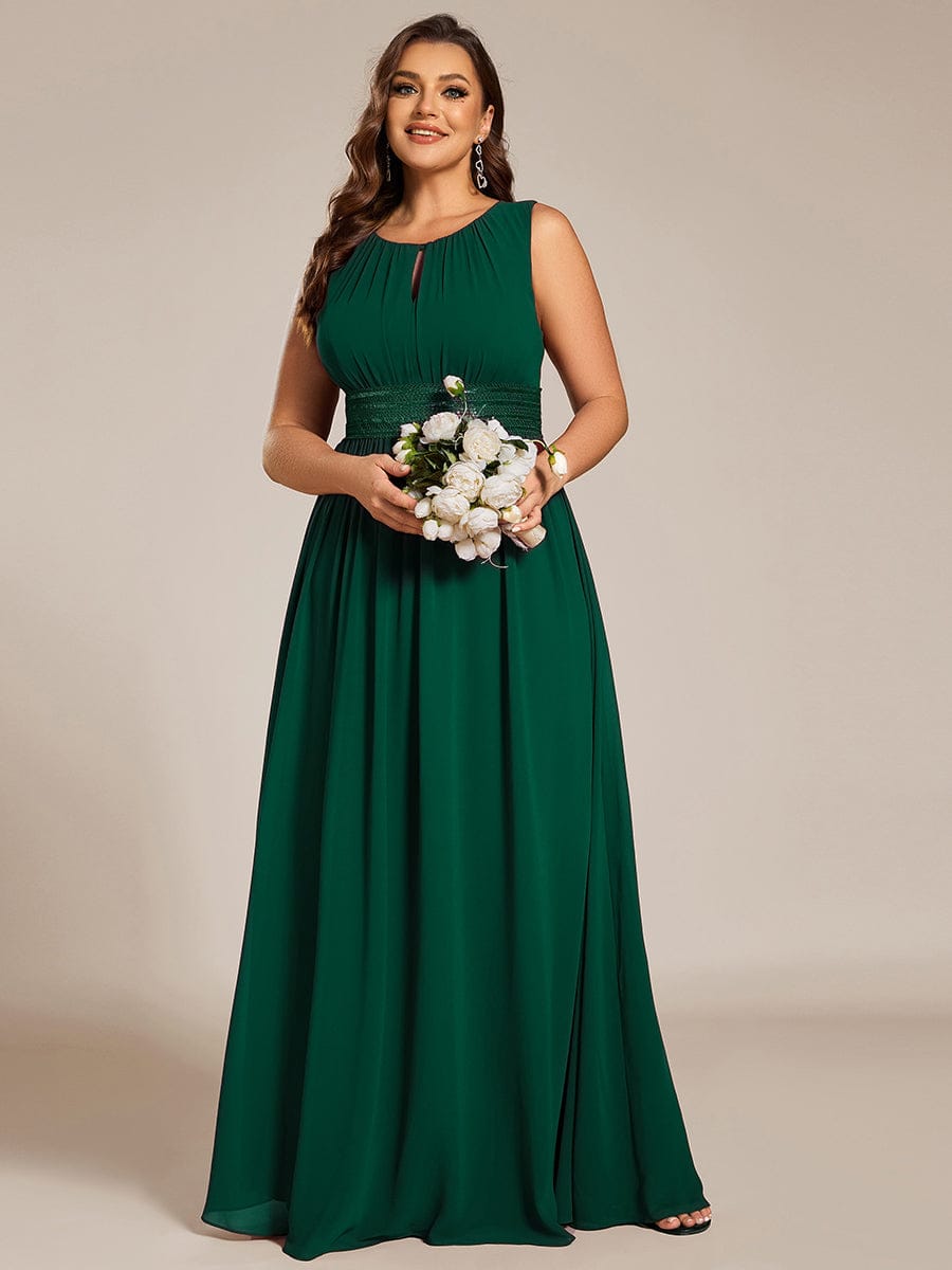 pretty KALIA|Plus Size Hollow Out Sleeveless Empire Waist Chiffon Bridesmaid Dress