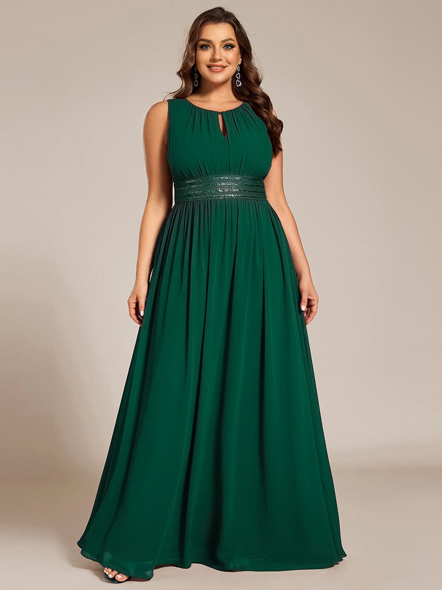 pretty KALIA|Plus Size Hollow Out Sleeveless Empire Waist Chiffon Bridesmaid Dress