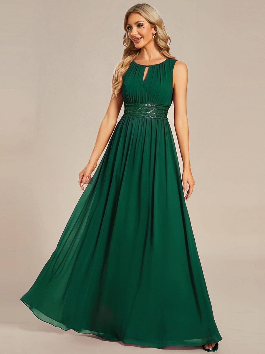 KALIA|Simple Sleeveless A-line Chiffon Bridesmaid Dress with Hollow Out Detail