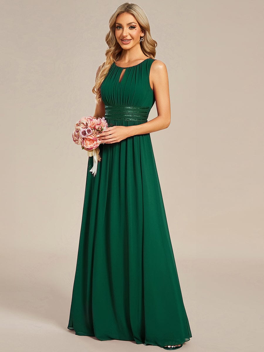 KALIA|Simple Sleeveless A-line Chiffon Bridesmaid Dress with Hollow Out Detail