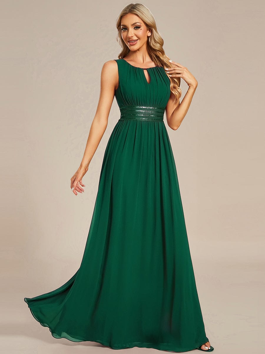 KALIA|Simple Sleeveless A-line Chiffon Bridesmaid Dress with Hollow Out Detail