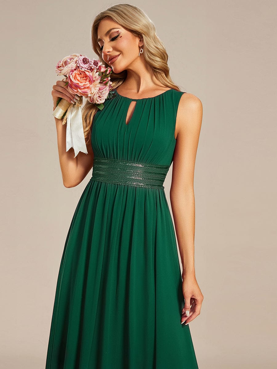 KALIA|Simple Sleeveless A-line Chiffon Bridesmaid Dress with Hollow Out Detail