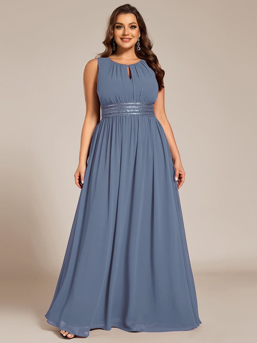 KALIA|Simple Sleeveless A-line Chiffon Bridesmaid Dress with Hollow Out Detail