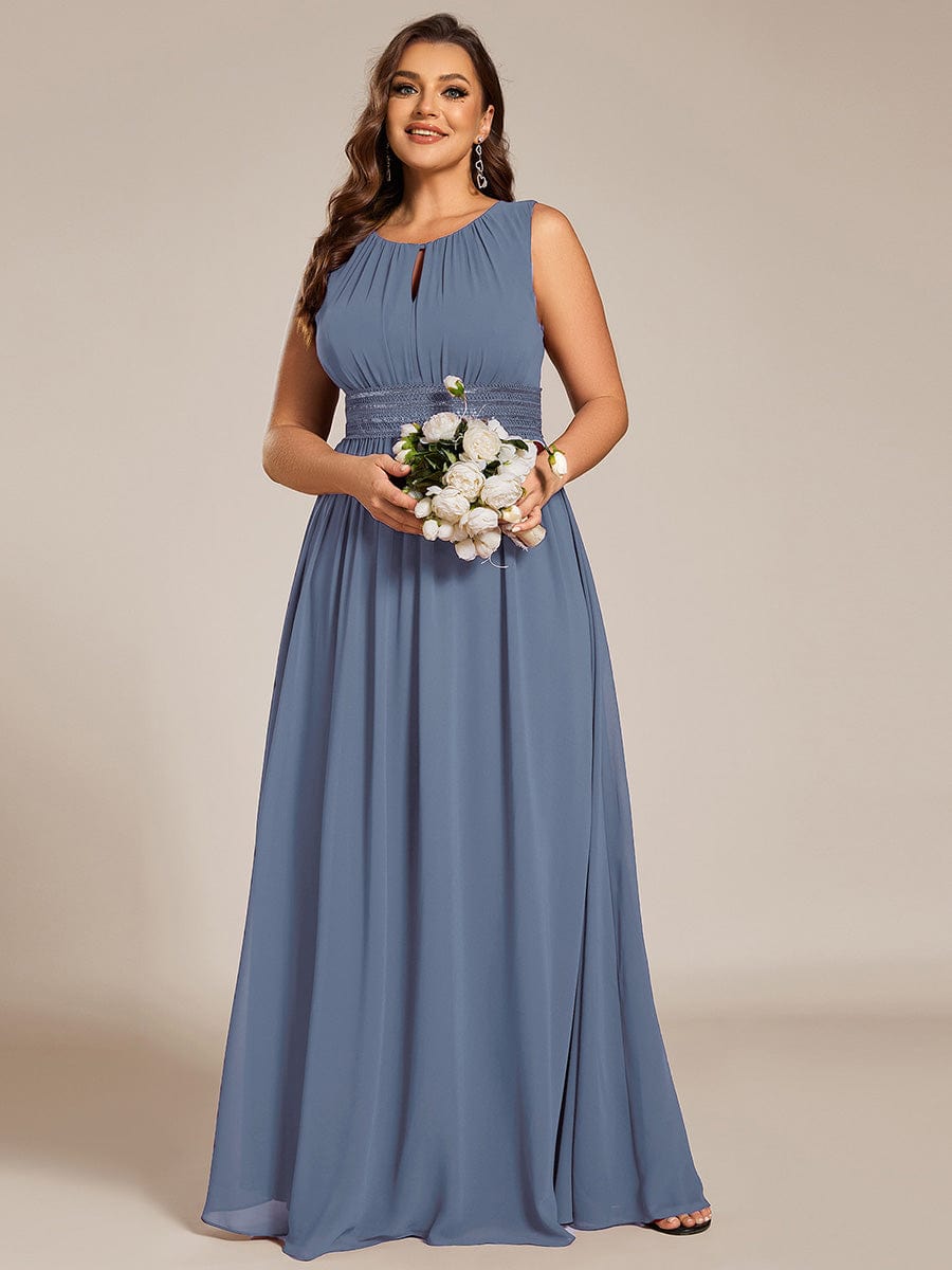 pretty KALIA|Plus Size Hollow Out Sleeveless Empire Waist Chiffon Bridesmaid Dress
