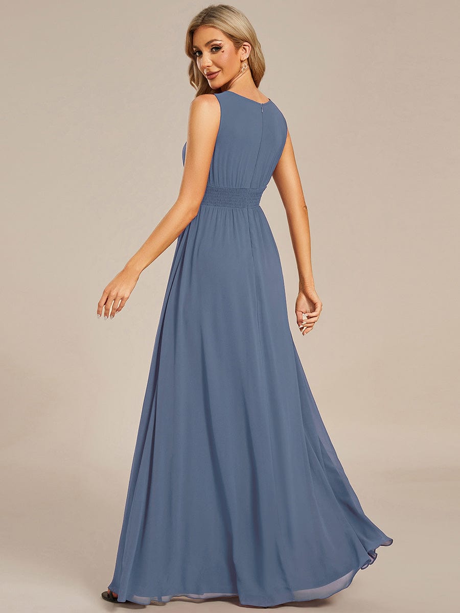 KALIA|Simple Sleeveless A-line Chiffon Bridesmaid Dress with Hollow Out Detail