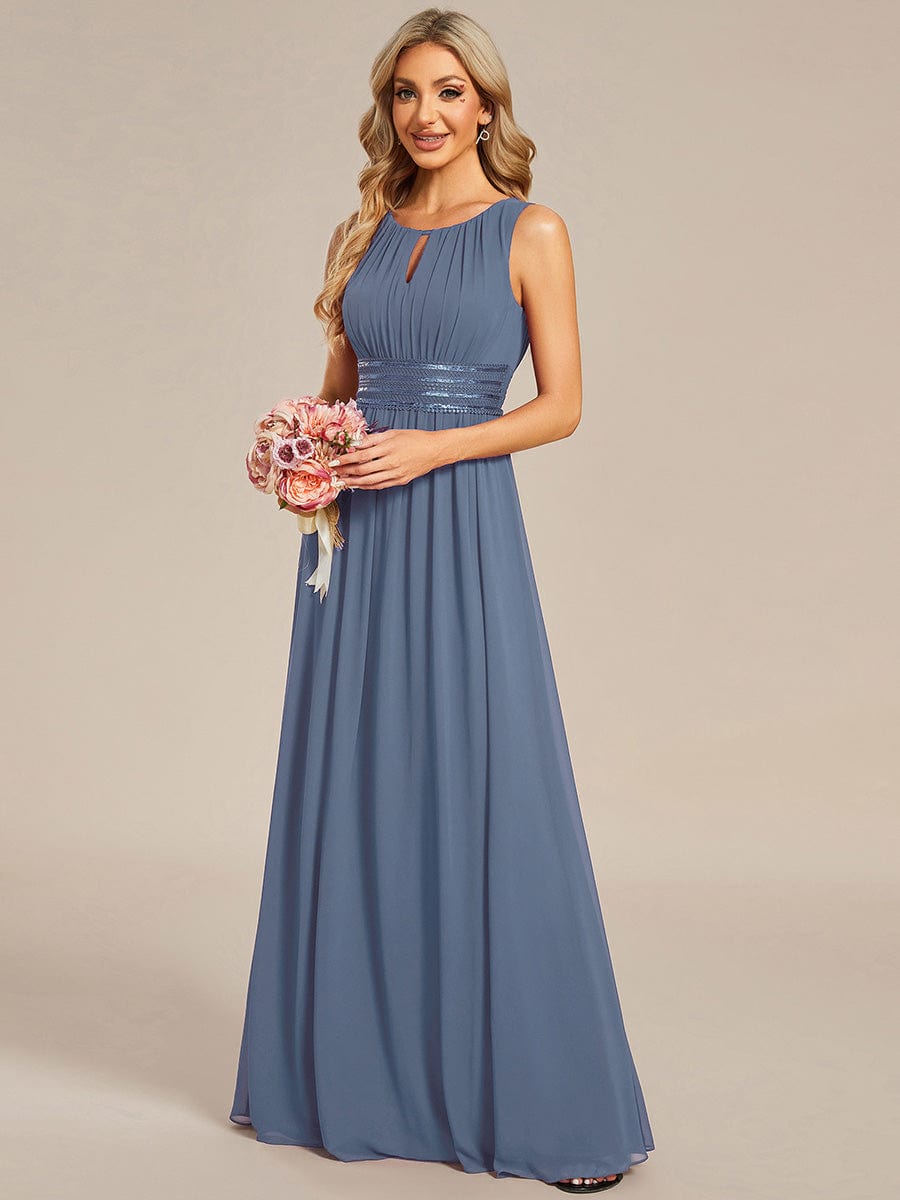 KALIA|Simple Sleeveless A-line Chiffon Bridesmaid Dress with Hollow Out Detail