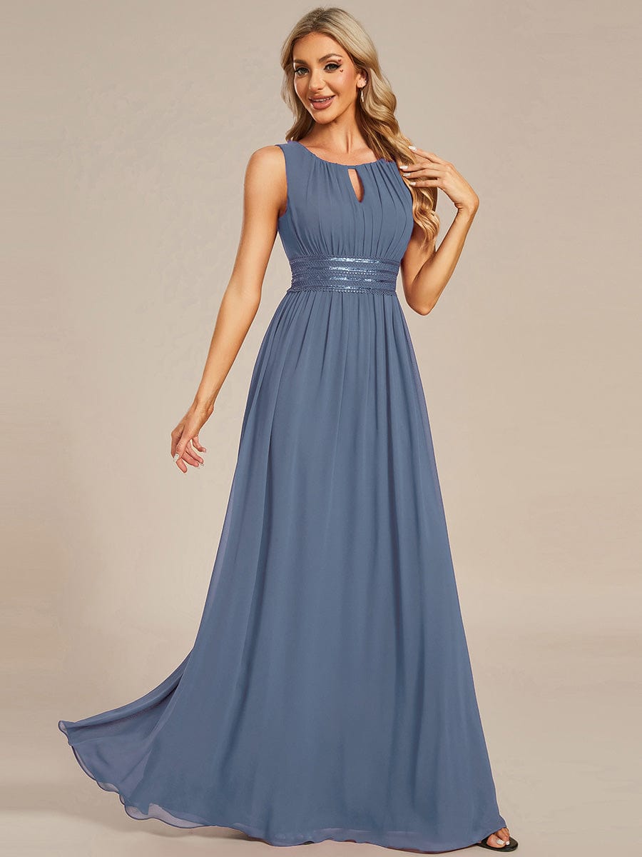 KALIA|Simple Sleeveless A-line Chiffon Bridesmaid Dress with Hollow Out Detail