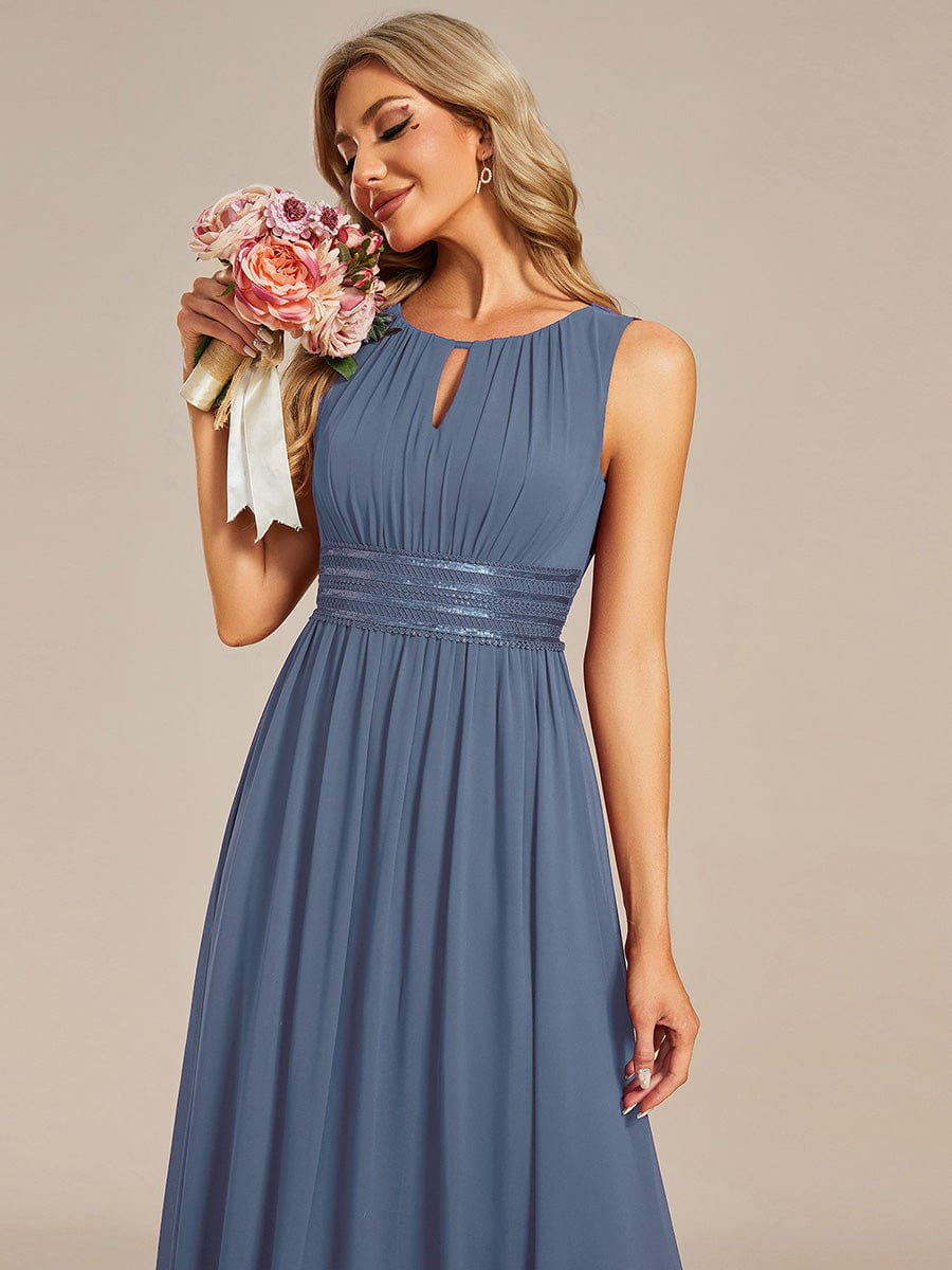 KALIA|Simple Sleeveless A-line Chiffon Bridesmaid Dress with Hollow Out Detail